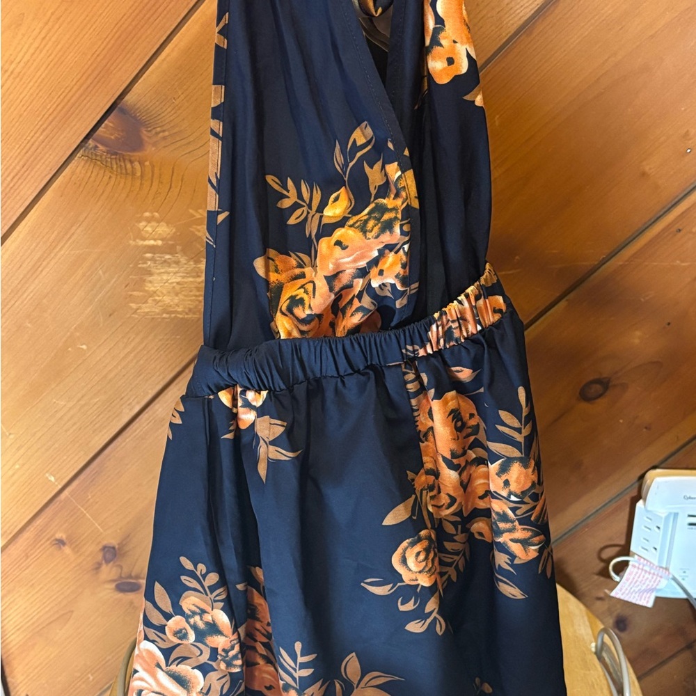 Floral Halter Dress in Black and Orange